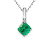 1.25 Carat (ctw) Cushion-Cut Emerald Pendant Necklace in 14K White Gold with Chain